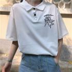 Elbow-sleeve Angel Embroidered Polo Shirt