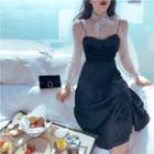 Dot See-through Long-sleeve Blouse / Plain Tube Dress