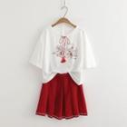 Elbow-sleeve Tasseled T-shirt / Mini Skirt