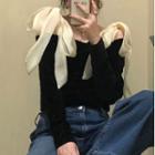 Cold-shoulder Velvet Blouse Black - One Size