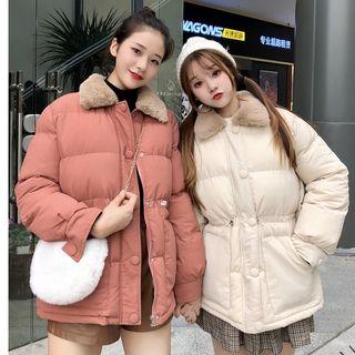 Furry Collar Padded Jacket With Bungee Cord