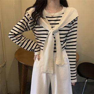 Long-sleeve Striped Paneled Knit Top