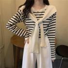 Long-sleeve Striped Paneled Knit Top