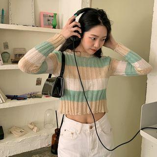 Stripe Crop Rib-knit Top