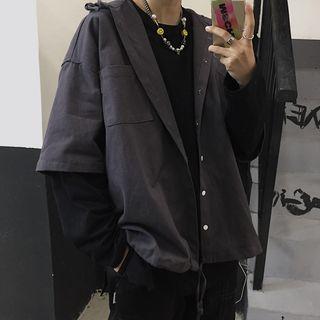 Mock Two-piece Hooded Shirt