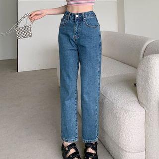 High-waist Mushroom Embroidered Straight Leg Jeans