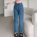 High-waist Mushroom Embroidered Straight Leg Jeans