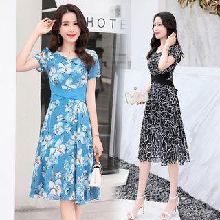 Short Sleeve Print Chiffon Dress