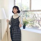 Half-placket Checked Midi Pinafore Dress