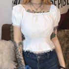 Square Neck Puff-sleeve Crop Blouse White - One Size