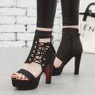 Open Toe Side Lace-up Strappy High Heel Pumps
