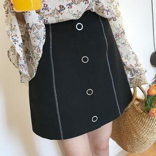 Contrast Trim Stitching A-line Skirt