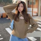Long-sleeve Polo-neck Cutout Sweater Tea Brown - One Size