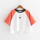 Embroidered Color Panel Short Sleeve T-shirt