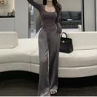 Long-sleeve Scoop Hem Top / Pants