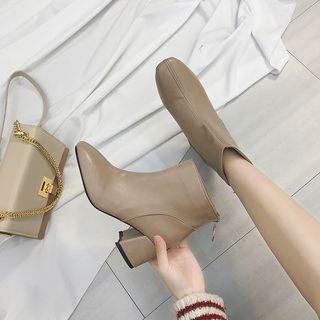 Faux Leather Zip Block-heel Ankle Boots