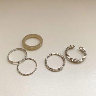 Set Of 5: Open Ring Set Of 5 Pcs - Silver - One Size