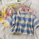 Collared Striped Crop Knit Top In 8 Colors