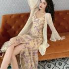 Lace Puff-sleeve Cardigan / Floral Lace Sleeveless Dress