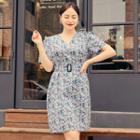V-neck Floral Print Dress With Belt