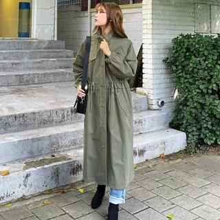 Plus Size Flap-pocket Long Safari Jacket