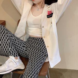 Knit Camisole Top / Blazer / Lettering Wide Leg Pants / Set
