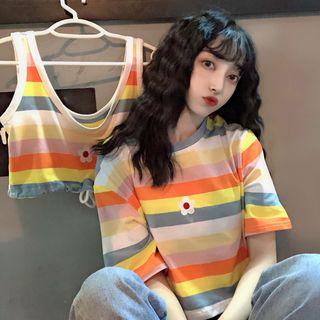 Striped Crop Tank Top / Short-sleeve Striped T-shirt