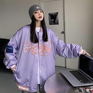 Lettering Embroidered Loose Fit Baseball Jacket