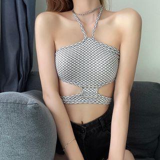 Halter Patterned Cut-out Camisole Top