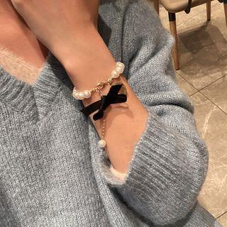 Faux Pearl Bracelet Black & White - One Size
