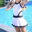 Contrast Trim Cut Out Detailed Swim Dress