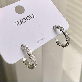 Rhinestone Faux Pearl Open Hoop Earring 1 Pair - 925 Silver Needle - Silver - One Size