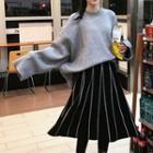 Boxy Sweater / Striped A-line Midi Skirt