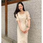 Square-neck Puff-sleeve Laced Dress