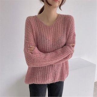 Oversized Furry Rib-knit Top