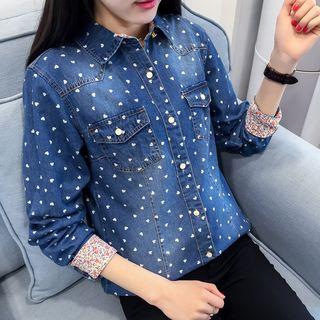 Long-sleeve Heart-print Blouse