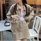 Plain Long-sleeve Denim Jacket / Denim Skirt