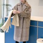 Glen-plaid Wool Blend Coat Beige - One Size