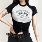 Short-sleeve Print Two-tone T-shirt