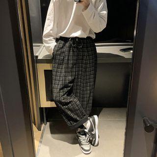 Plaid Corduroy Wide-leg Pants
