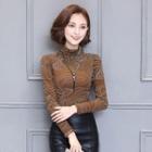 Long-sleeve Printed Mock-neck T-shirt