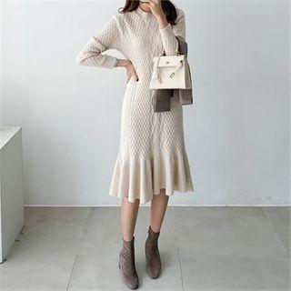 Ruffle-hem Cable-knit Dress