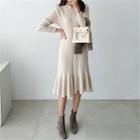 Ruffle-hem Cable-knit Dress