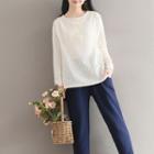 Plain Linen Cotton Long-sleeve T-shirt