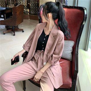 Button Blazer / Cropped Harem Pants