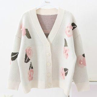 Long-sleeve Rose Flower Cardigan
