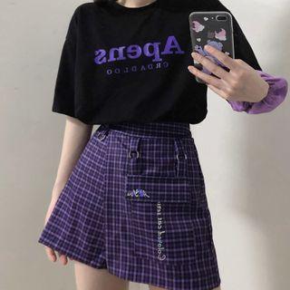 Lettering Short-sleeve T-shirt / Plaid Shorts