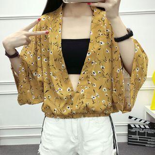 V-neck Floral Print Long-sleeve Chiffon Top