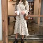 Puff-sleeve Polka Dot Midi Shirt Dress Almond - One Size