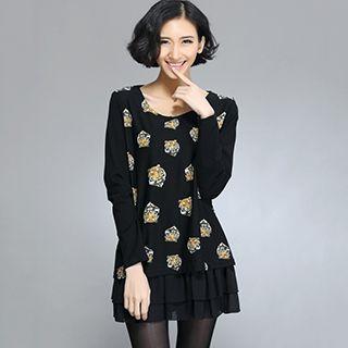 Tiger Print Ruffle Chiffon Dress
